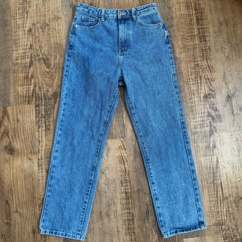 PrettyLittleThing 4 Denim Jeans Light Wash Cotton High Rise Mom Straight Leg